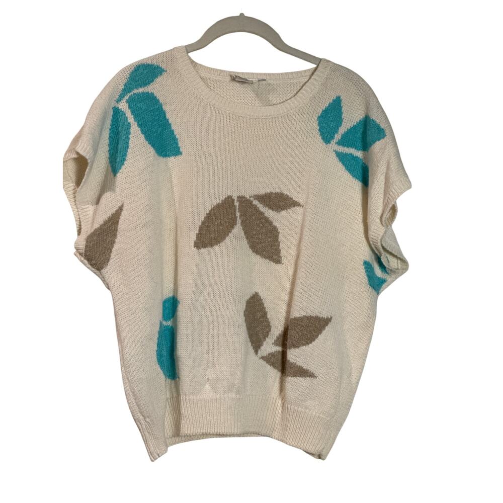 Vintage VTG Tan-Jay 1980s 1990s‎ Blue White Knit Sweater Vest Cotton Retro Plus